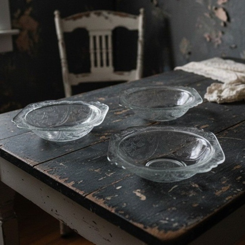 Indiana Glass Recollection Clear Soup/Salad bowl set of 3 Vintage Flawed *